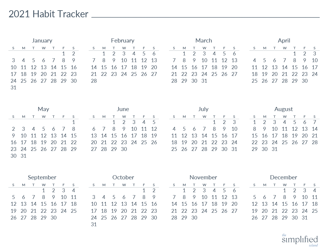 2021 Calendar The Simplified Island